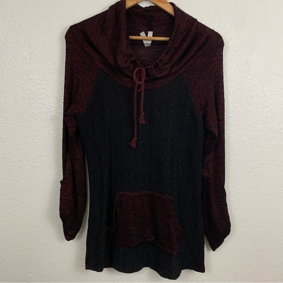 Vanity Y2K Cowl Neck Colorblock Sweater With Lace Front Panel Size M - Picture 3 of 6